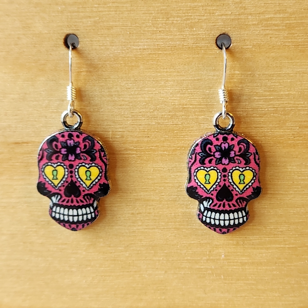 Sugar Skull Earrings On Sterling Silver French Earwires